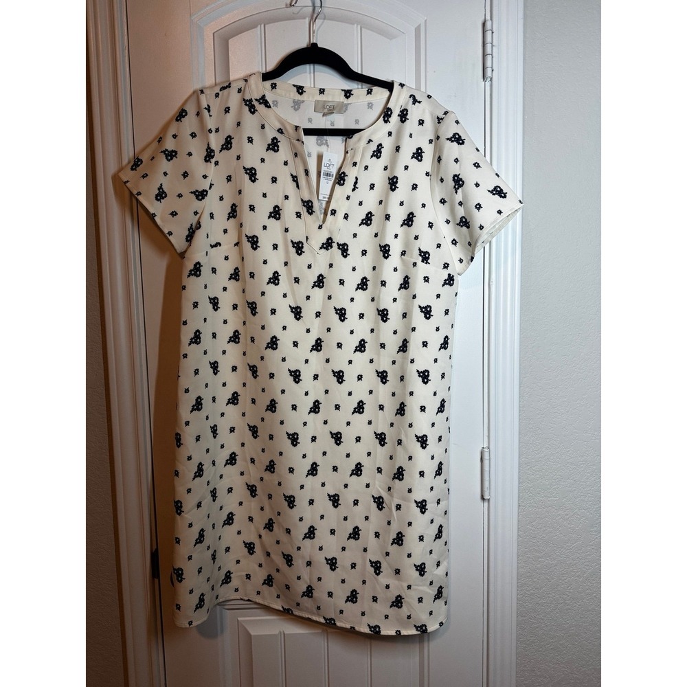 NWT LOFT Outlet Floral Shift Dress Size 12 Ivory black Career Coquette
